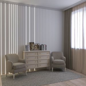 Гипсовая 3Д панель Рейка широкая в интерьере