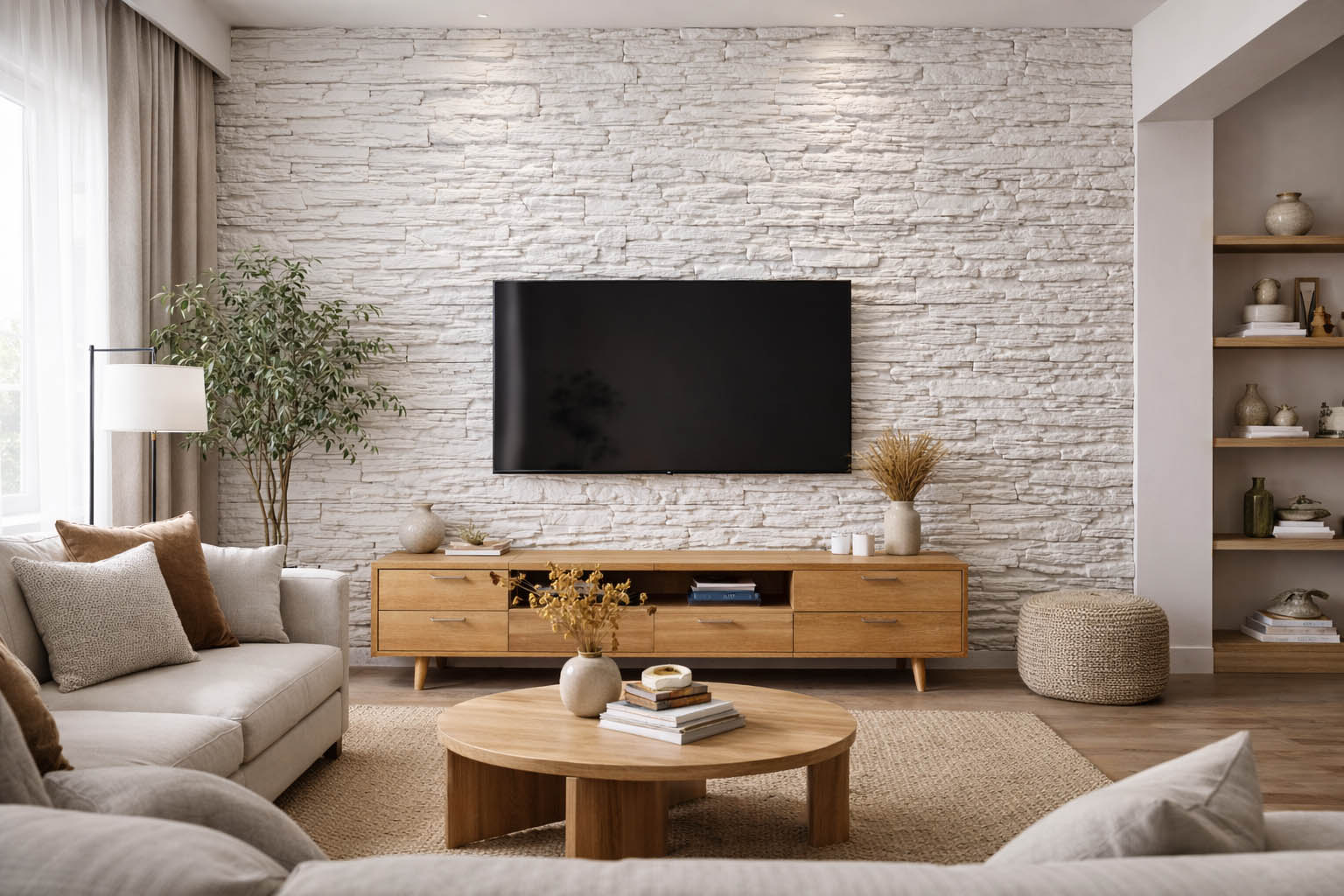 Гипсовый сланец Саянский белый в интерьере