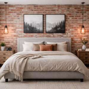 Декоративный кирпич Бельгийский красный в интерьере