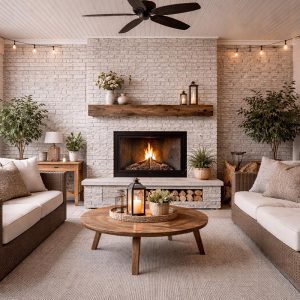 Декоративный кирпич Ракушник мраморный в интерьере