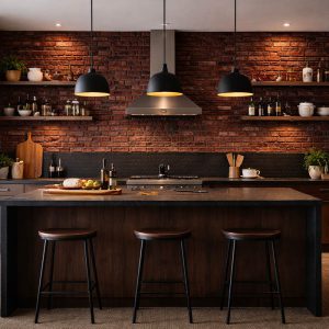 Декоративный кирпич Старая Прага темная охра в интерьере