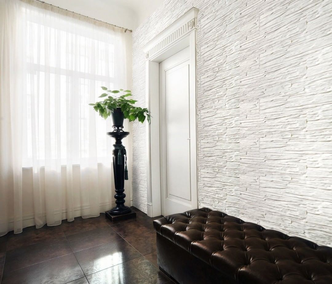 Гипсовый сланец Рифейский белый в иньтерьере