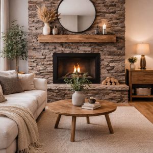 Гипсовый сланец Рифейский коричневый в интерьере