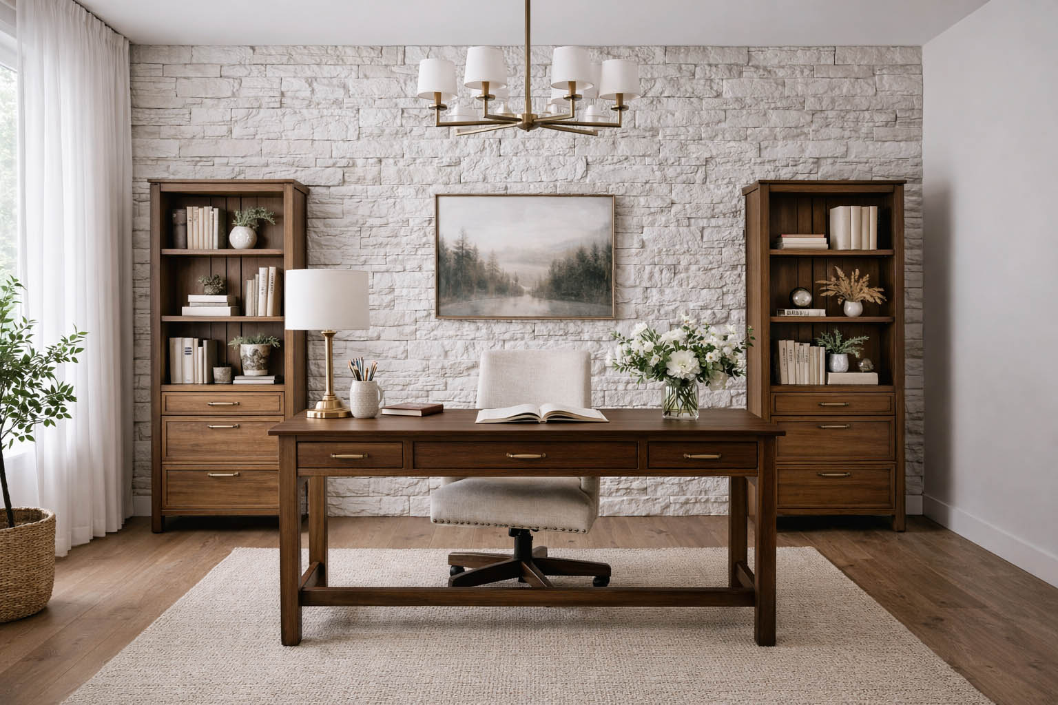 Гипсовый сланец Архейский белый в интерьере