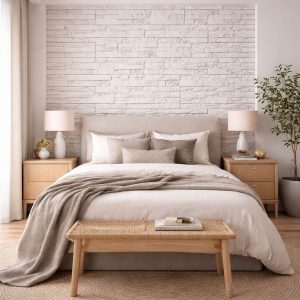 Гипсовый сланец Туронский белый в интерьере