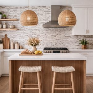 Гипсовый сланец Туронский белый микс в интерьере